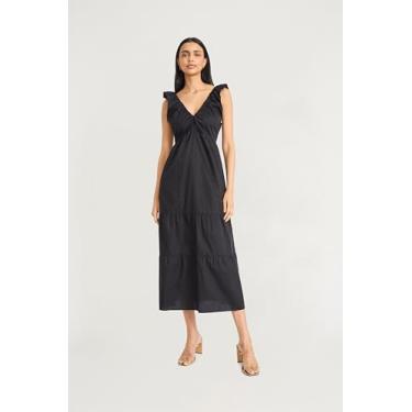 Imagem de The Good Journey Vestido midi feminino com decote em V sem mangas com babados - vestidos de verão em camadas de algodão para convidados de casamento, Preto, 40