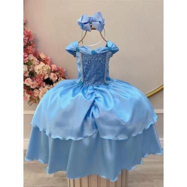 Imagem de Fantasia Infantil Frozen e Cinderela com Renda Azul Claro - no-brand, 