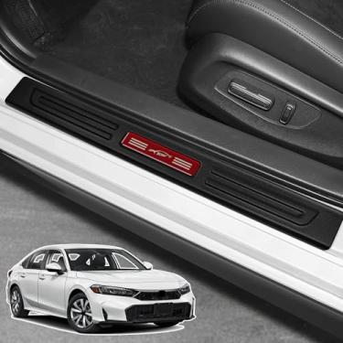 Imagem de Bercicci 4 peças de protetor de peitoril de porta para Honda 2022-2025 2026 Civic Sport Accessories preto ABS material porta dianteira e traseira pedal de carro proteção guarnição vermelha