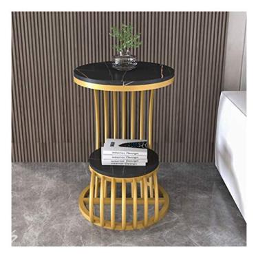 Imagem de Mesa de centro de design simples e moderna pequena mesa de centro de cabeceira leve mesa redonda pequena de luxo mesa lateral de mármore de laje de pedra nórdica mesa de canto para sala de estar sofá