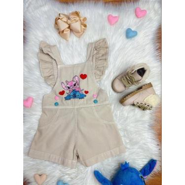Imagem de Macaquinho Jardineira Infantil Bege Lilo e Stitch Super Luxo - Tecido 