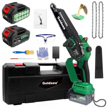 Imagem de Motossera Elétrica Portátil de 8 Polegadas (20,32 cm), Sem Fio e Com 2 Baterias de 4000mAh. Ideal para Trabalhos Leves e Pequenos Cortes.