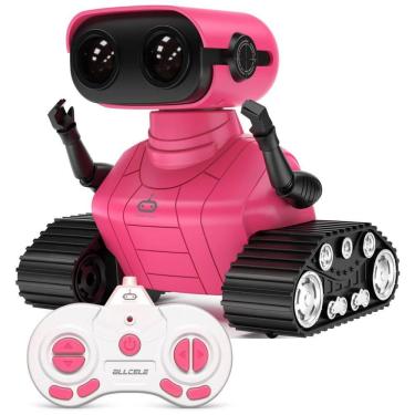 Imagem de Robô ALLCELE Recarregável, Controle Remoto com Música e Olhos LED, Presente para Crianças a Partir de 3 Anos. Cor Rosa Escuro.