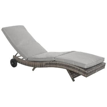 Imagem de Espreguiçadeira de Vime para Piscina, Rattan PE com Almofada, Encosto Ajustável em 5 Níveis e Rodas para Fácil Movimentação, Outsunny