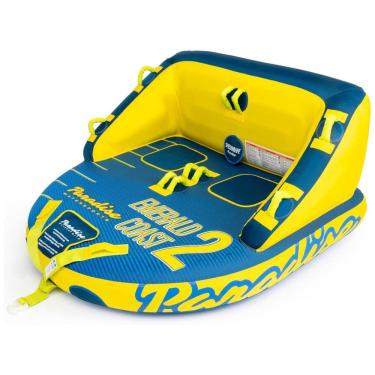 Imagem de Boia Rebocável para 1 a 2 Pessoas com Costura de Nylon Reforçada e Acolchoamento em EVA, Paradise Water Sports, Azul e Amarelo