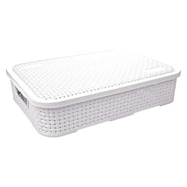 Imagem de Nitron - Cesto Organizador 7L Rattan G Branco Baixo Com Tampa Nitron 261/B