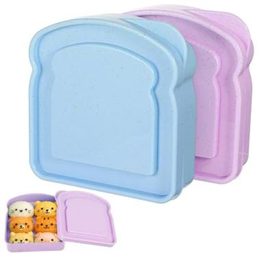Imagem de YBEATY 2 recipientes de sanduíche de plástico em forma de torrada, armazenamento de alimentos, reutilizável, pão, sanduíche, lancheiras, com tampa, salgadinhos de salada de frutas, com tampa, para