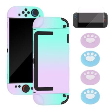 Imagem de Capa encaixável para Nintendo Switch 2 2025, capa rígida protetora para Switch 2 Joy Con, capa com design antiarranhões e absorção de choque com protetor de tela e 4 pegas de polegar (azul-roxo)