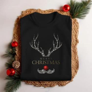 Imagem de Camiseta Unissex Natal Rena Brilhante Hena Festa Personalizada Estamp 