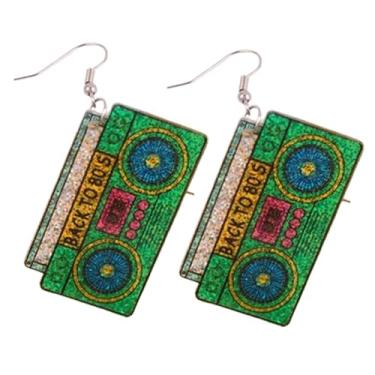 Imagem de Brincos femininos dos anos 80, vintage, fita cassete de acrílico, brincos pendurados, brincos coloridos de rádio faísca dos anos 70, 80, 90, roupas brilhantes para festa, Large, Plástico, Sem pedra