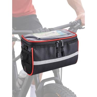 Imagem de Nilkatss Bolsa frontal para guidão de telefone para bicicleta/bicicleta, cesta frontal de bicicleta segura com fecho suporte de telefone para tela sensível ao toque