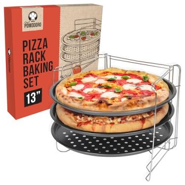 Imagem de Chef Pomodoro Conjunto de assadeira de pizza e rack de pizza (formas de 33 cm), bandejas perfuradas antiaderentes para forno ou churrasqueira, acessórios de suporte de rack dobrável e suprimentos para