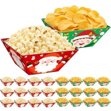 Imagem de Marspark 24 peças de bandeja de comida de papel de Natal descartável tigela de lanche recipientes de biscoito de pipoca para suprimentos de festa de Natal de inverno
