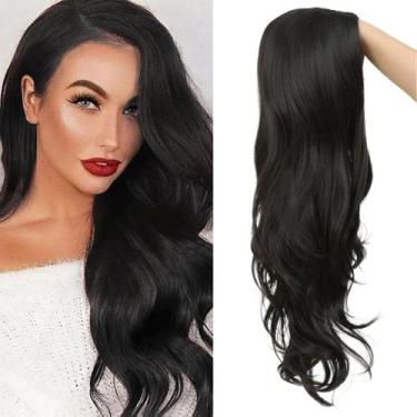 Imagem de Peruca, cabelo sintético longo preto encaracolado ondulado para mulher