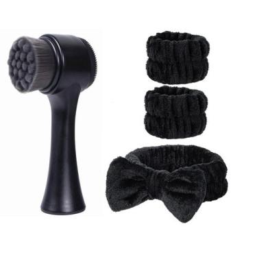 Imagem de Conjunto de escova de limpeza facial Beomeen 2 em 1 de silicone preto