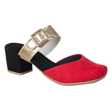 Imagem de Sandalia Feminina Salto Veludo Estilo Fivela Bico Fechado - Cassi, Ver