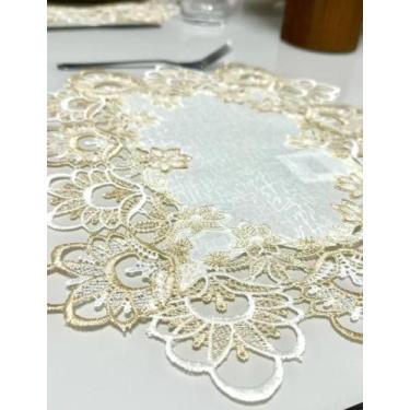Imagem de Toalhinha de Bandeja Kasilar Veneza Luxo 30x45cm Bordado Guipir - Kasi