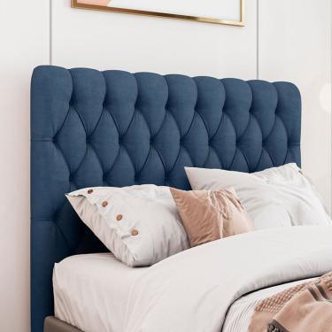 Imagem de Cabeceira Estofada Topázio Casal 140 Cm Fixação com Frame Madeira de Eucalipto Veludo A...