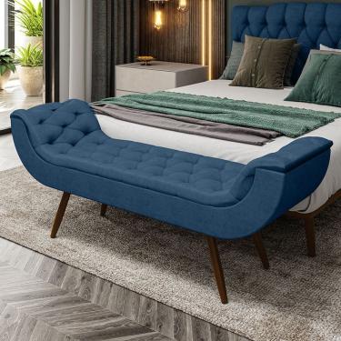 Imagem de Recamier Puff Estofado Casal 140 Cm Drusa Veludo Azul Marinho