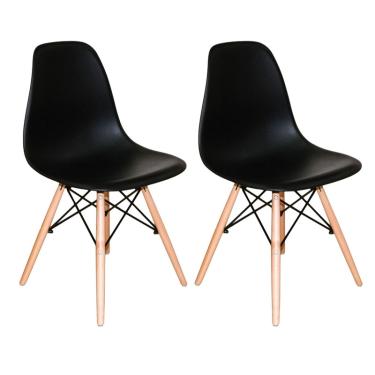 Imagem de Kit c/ 2 Cadeiras Charles Eames Wood DKR Eiffel Pretas