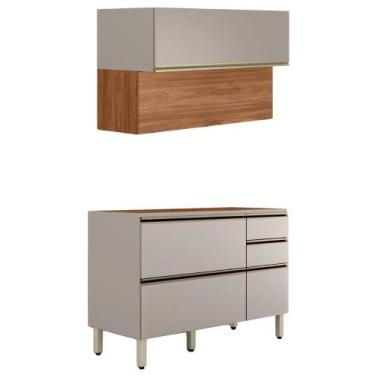 Imagem de Balcao Pia e Armario Aereo 120 cm Proenca Nogueira Carbono Prime Demar