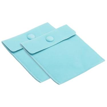 Imagem de Bolsa de joias de 12 x 12 cm, pacote com 2 bolsas de veludo macio com botão de pressão, armazenamento portátil para anéis, colar, pulseira, brinco, relógio, ciano claro