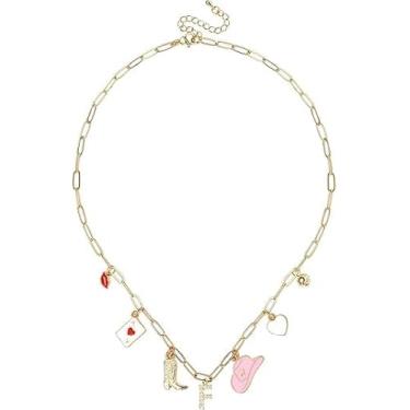 Imagem de Colar com pingente de letra de vaca ocidental dourado para mulheres, colar com pingente de vaca botas de vaca chapéu moderno clipe de papel corrente colar joia presente (F)