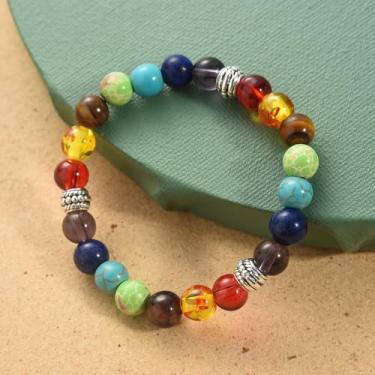 Imagem de Pulseira com 7 contas de chacra, pedra natural, equilíbrio curativo, ioga, buda, oração, reiki, ajustável, joias femininas e masculinas