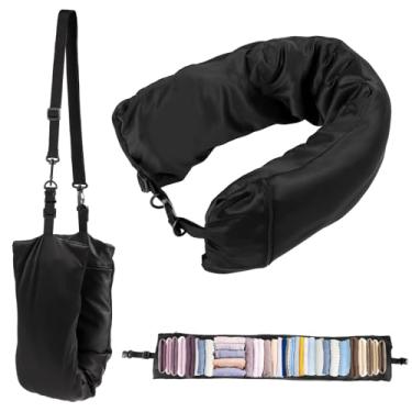 Imagem de Travesseiro retangular de viagem com roupas, capa de almofada de pescoço transformável com 2 peças de alças ajustáveis para adultos para sair de carro, avião ou avião, sem travesseiro