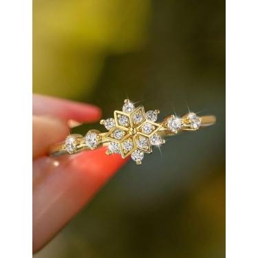 Imagem de 1 anel de zircão criativo e elegante com design de floco de neve para mulheres, formatura, casamento, aniversário de casamento, presente de aniversário, joia fina, Prata esterlina, Sem pedra preciosa