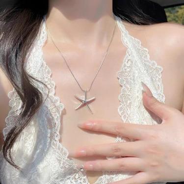 Imagem de 1 colar feminino com pingente de estrela do mar, colar delicado para mulheres com pingente de estrela do mar, joia moderna