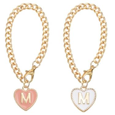 Imagem de Acessórios com pingente de letra, 2 peças de acessórios de identificação com nome em forma de coração para decoração de copos Stanley, rosa e branco, letra M, 0, Metal, Sem Pedra Preciosa