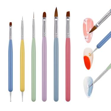 Imagem de Conjunto de pincéis de arte de unhas, 6 peças, ferramentas de pincel de esmalte de unhas, pontas de gel, delineador de unhas, pétala, pincel plano, caneta de pontilhamento, ferramentas de pintura de
