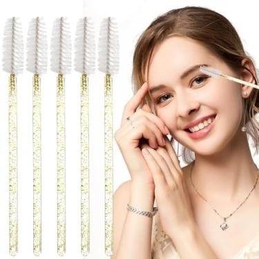 Imagem de 100 varinhas de rímel com glitter, descartáveis, pincéis de spoolie, aplicador de maquiagem, kit de ferramentas de extensão de cílios, dourado/branco