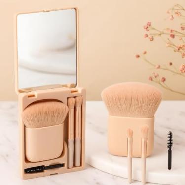 Imagem de Conjunto de mini pincéis de maquiagem – kit de 4 peças para viagens e deslocamento diário – cerdas macias e não absorventes – Compacto 9,9 x 6 x 5 cm - 0,1 kg (laranja)