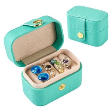 Imagem de Caixas organizadoras de joias pequenas para mulheres, meninas, caixa de joias de viagem, anel de brinco, estojo de armazenamento mini portátil para exibição de joias, turquesa