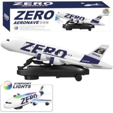 Imagem de Avião de Brinquedo Elétrico, Airlines A888, Branco com Detalhes Azuis e Vermelhos, 39x40x9 cm, com Som e Luz, Bate e Volta, para Crianças Acima de 3 Anos