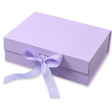 Imagem de Caixa De Presente DobráVel Em PapelãO Com Fecho MagnéTico E Fita De Cetim(Lilás,(G) - 33x25x12 CM)