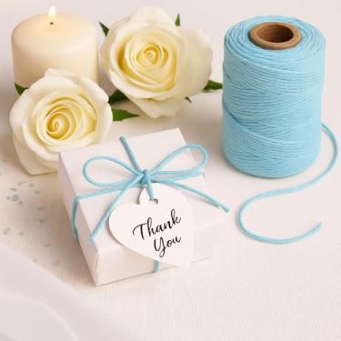 Imagem de Fio de algodão, fio azul claro de 2 mm, cordão de algodão de 1,8 m para arte e artesanato faça você mesmo, embrulho de presente, jardinagem, macramê, carne e assar
