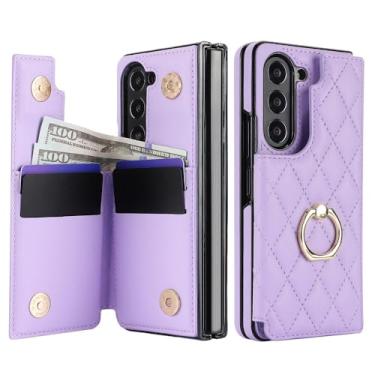 Imagem de Capa protetora com suporte e carteira de couro com porta-cartões para Samsung Galaxy Z Fold 7 6 5 4 Fold7 Fold6 Fold5, roxa, para Galaxy Z Fold6
