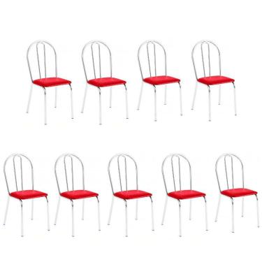 Imagem de Kit 9 Cadeiras Lisboa Cromada Para Cozinha Ou área Gourmet-assento Sintético Vermelho