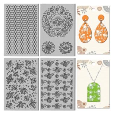 Imagem de CHGCRAFT 4 folhas de textura de argila de abelha favo de mel, folhas de textura de argila de polímero, ferramentas DIY para brincos de cerâmica, máquinas de gravação de carimbos, 9,99 x 6,6 cm