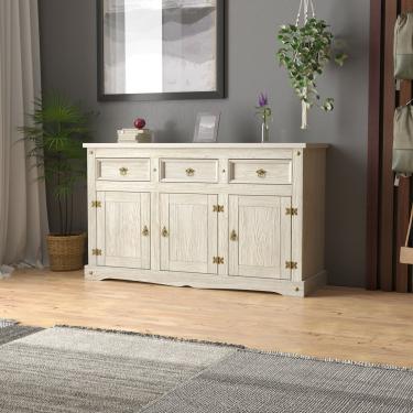 Imagem de Aparador Buffet em Madeira 3 Portas 3 Gavetas 150 cm Patina Branca Elliottiis