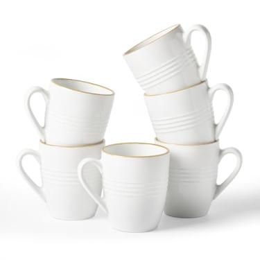 Imagem de famiware Conjunto de 6 canecas de café Jupiter, caneca de café de 400 ml, segura para micro-ondas e lava-louças, xícaras de café com alça para café, chá, cacau, leite, branco