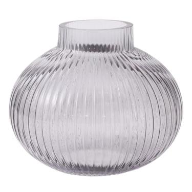 Imagem de YANWE1 Vaso de vidro preto para tulipas, vaso de vidro canelado para flores, vasos de flores redondos, pequenos vasos curtos para sala de estar, escritório, mesa de centro, prateleira, casamento, 15