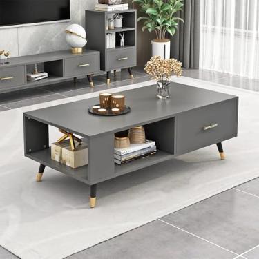 Imagem de Mesa De Centro Retangular Com Armazenamento Mesa De Centro Da Sala De Estar Com Gavetas Fechadas E Prateleiras Abertas Mesa De Sofá Moderna Com Pernas De, Dark Grey