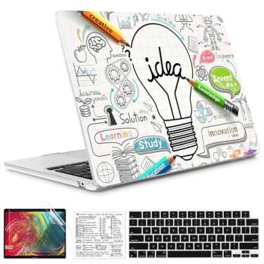 Imagem de QCzyc Capa Smart Idea compatível com MacBook Air 13,5 polegadas versão 2022-2025 A2681 M2 A3113 M3 A3240 M4 capa de plástico rígido com adesivo de teclado Mac OS e capa de teclado (lâmpada ideia)
