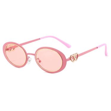 Imagem de HCHES Óculos de Sol Unissex Ovais com Lentes Degradê, Design Moderno com Duplo Coração Inserido e Proteção UV400 (Rosa)