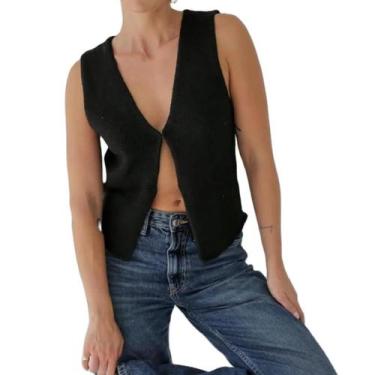 Imagem de Camiseta regata Mieeyali vintage de malha Y2k para mulheres - preta