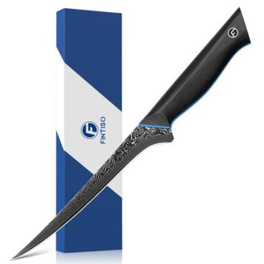 Imagem de Faca de filete FINTISO, lâmina de 7 polegadas em aço damasco de 67 cam